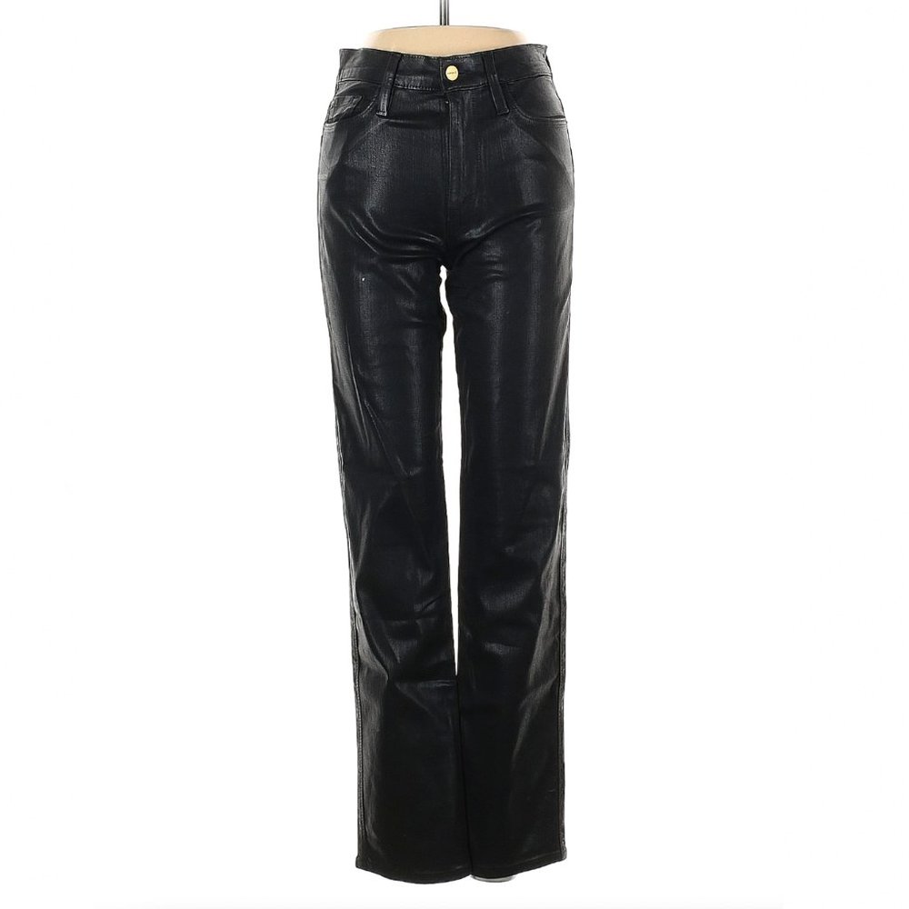 FRAME Le Sylvie High Waist Slender Straight Leg Black Coated Denim Jeans Size 27